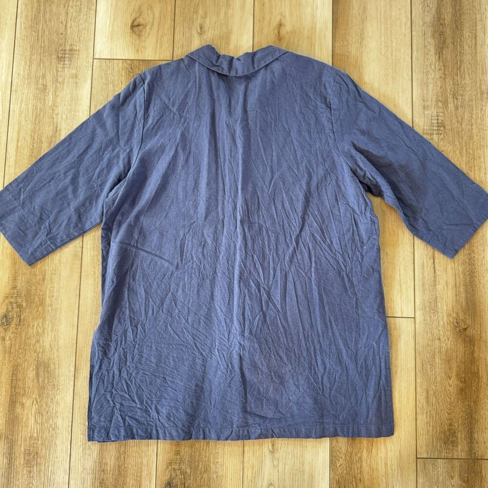 Blair XL Linen Cotton Dusty Blue Button Front Short Sleeve Top Beach Casual - Picture 2 of 15